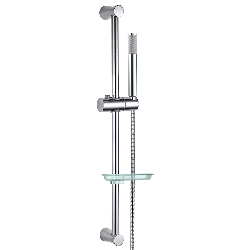Душевой гарнитур Jaquar Shower SHA-CHR-1110FHS со штангой, лейка + мыльница, хром — вертикальная компоновка на белом фоне
