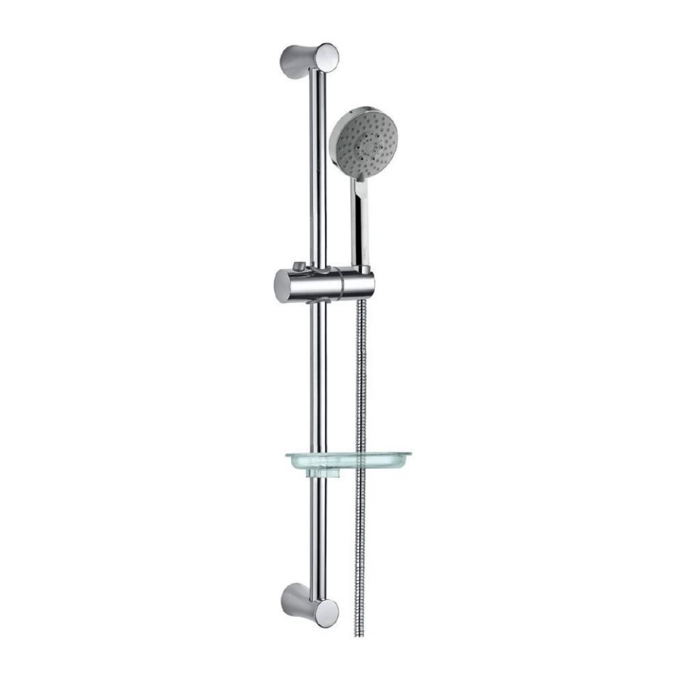 Душевый гарнитур Jaquar Shower SHA-CHR-1150EF со штангой, с лейкой+мыльница, хром — вертикальная компоновка на белом фоне