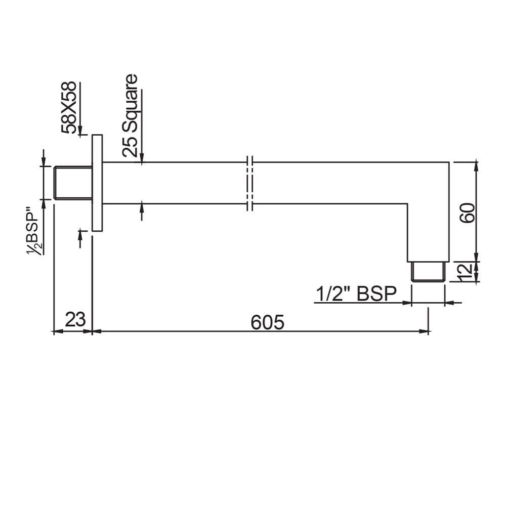 Душевой кронштейн Jaquar SHA-CHR-455L600 — чертёж с размерами