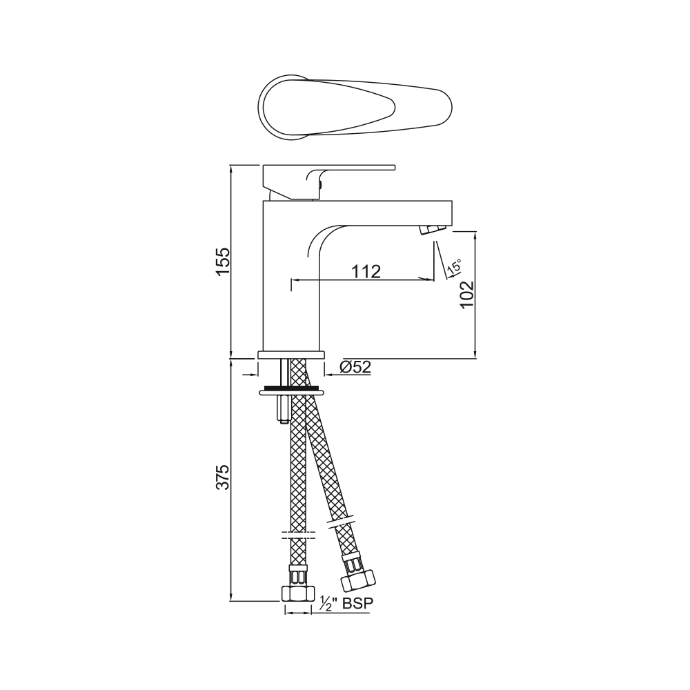 Смеситель для раковины Jaquar Vignette Prime VGP-CHR-81011B — чертёж с размерами и деталями монтажа