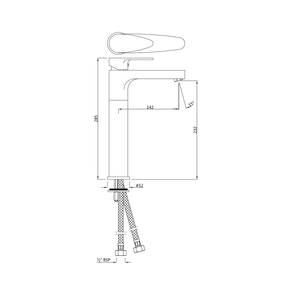 Смеситель для раковины Jaquar Vignette Prime VGP-WHM-81005NB — чертёж с размерами