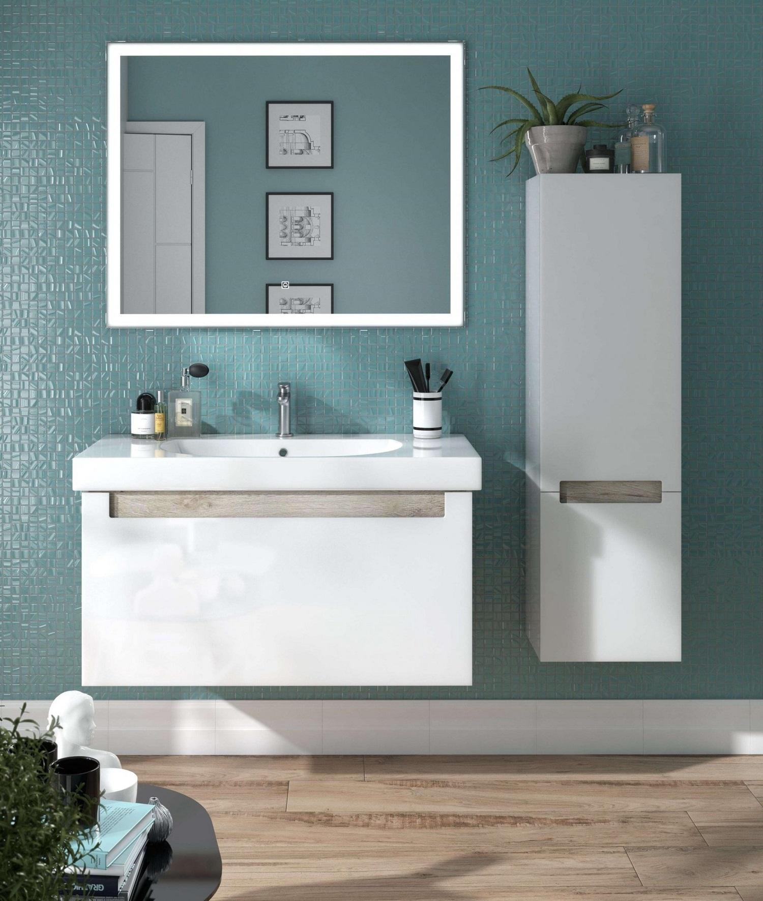 Тумба KERAMA MARAZZI Buongiorno Plus подвесная с ящиками 100, белая глянцевая/дуб кантри