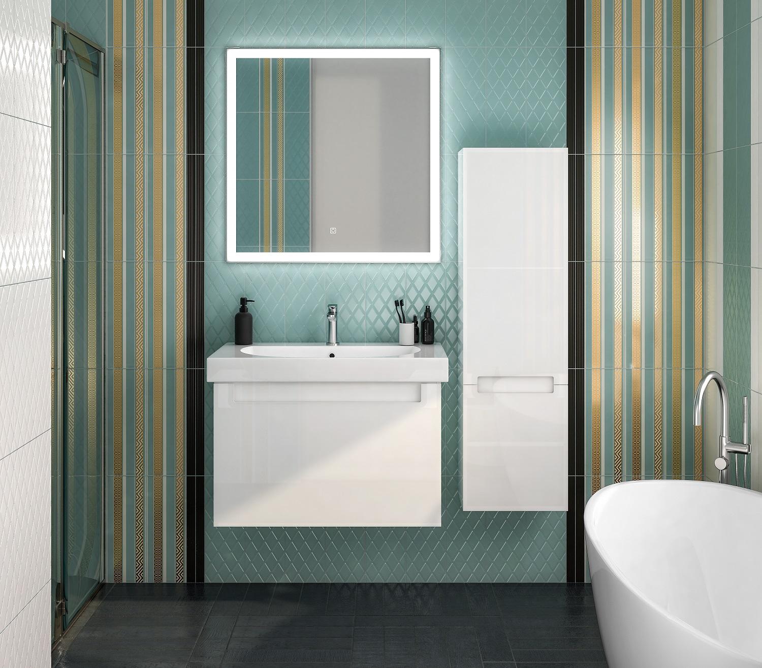 Шкаф-пенал BUONGIORNO PLUS подвесной левый 130, белый глянцевый+дуб Кантри