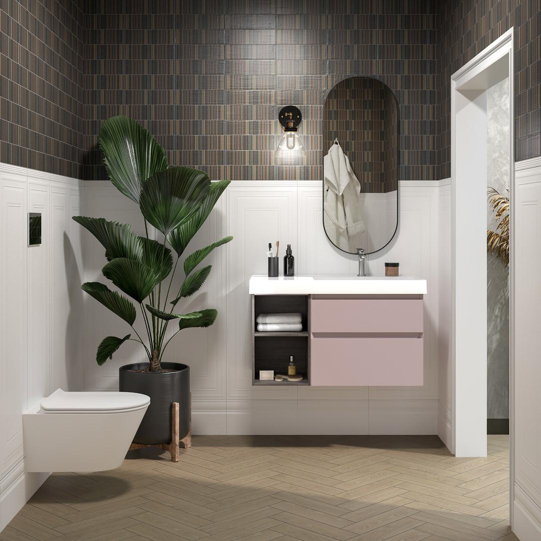 Тумба KERAMA MARAZZI Cubo подвесная с ящиками 90, правая, мальва матовая-древесная