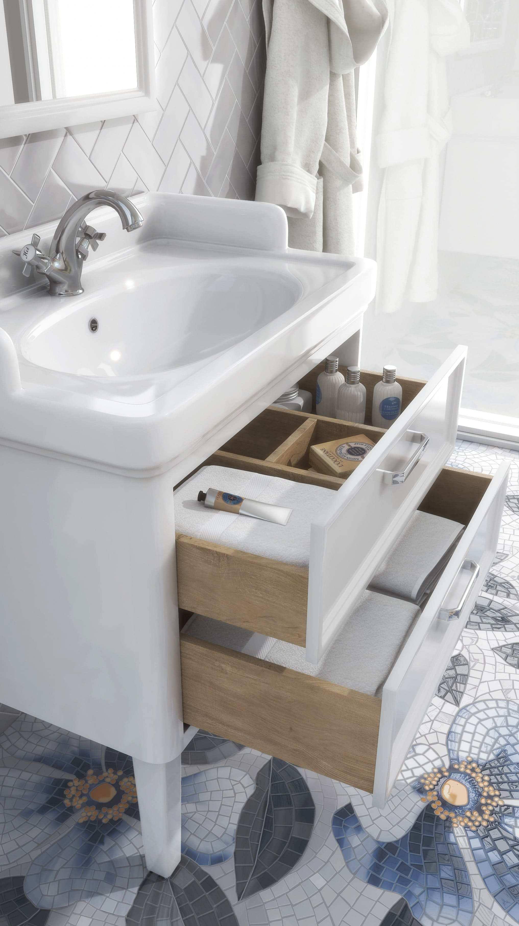 Тумба KERAMA MARAZZI Pompei напольная с ящиками 80, белая глянцевая