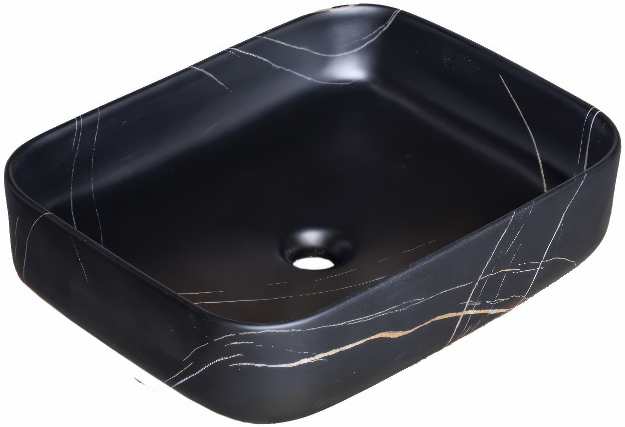 Раковина накладная Мирсант Shell-0619 Black Marble — вид под углом на чашу