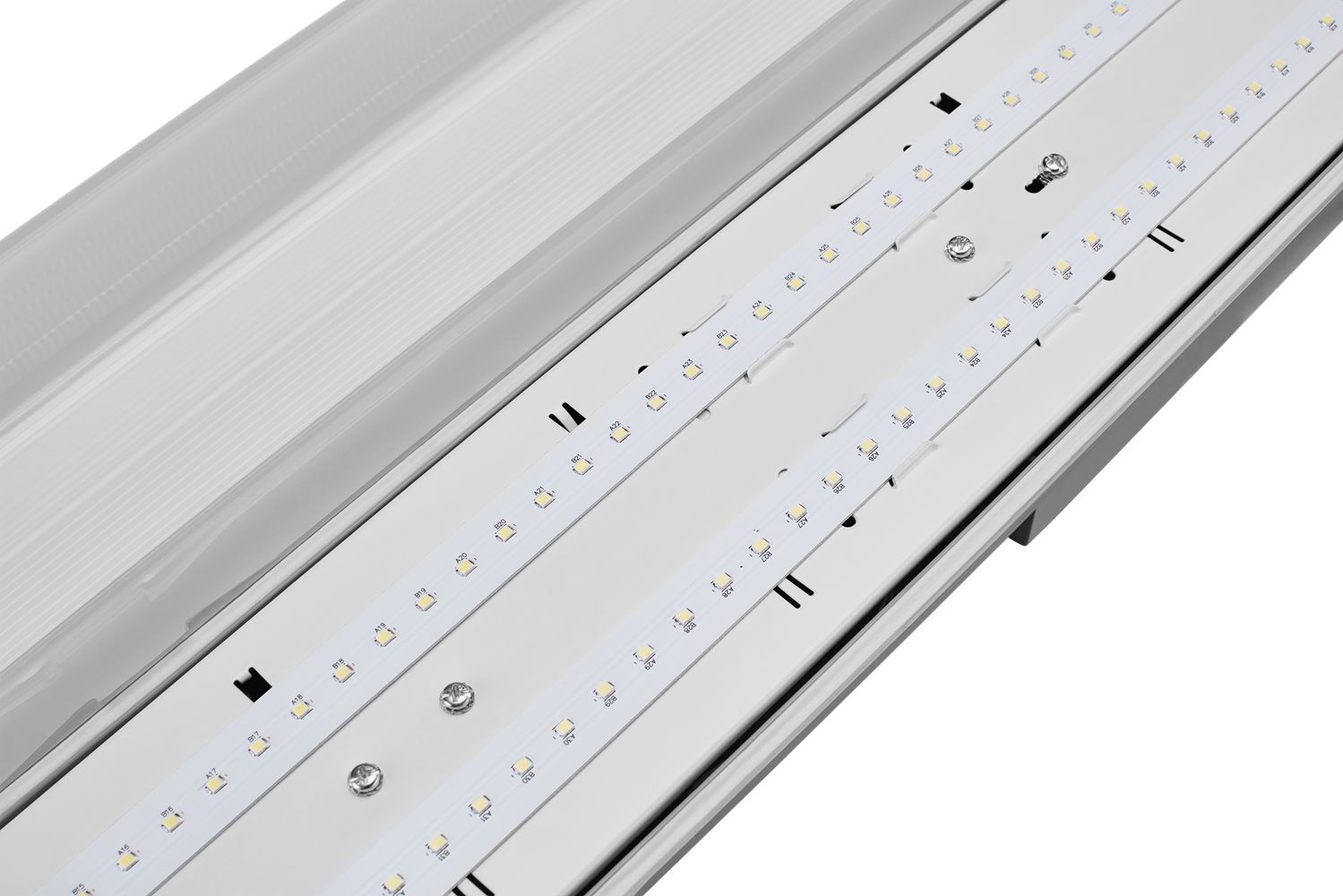 Светильник светодиодный OPPLE LED Waterproof-E3 L1200-46W-4000-FR-GP линейный — внутренние светодиодные ленты крупным планом