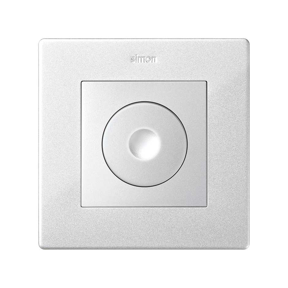 Светорегулятор Simon 24 Harmonie, поворотно-нажимной, проходной, 40-450 Вт, 230 B, алюминий — вид спереди