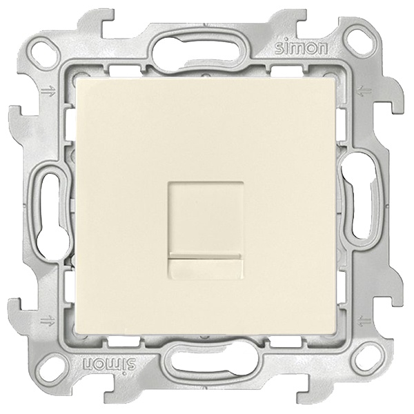 Розетка компьютерная Simon 24 Harmonie RJ45 кат. 5е UTP, слоновая кость — вид спереди на механизм и рамку