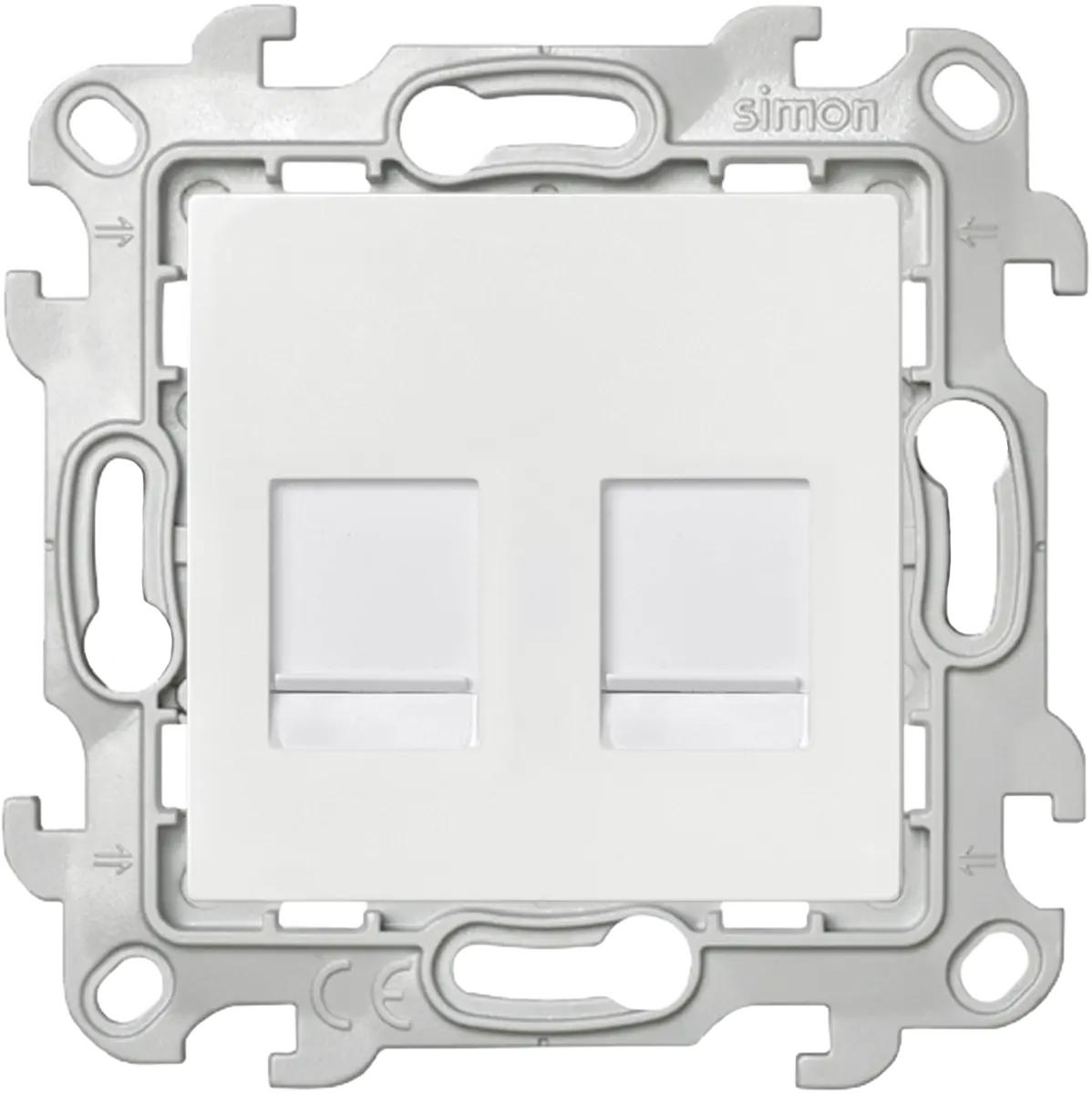 Розетка компьютерная Simon 24 Harmonie 2xRJ45 Cat.6 UTP, белый — вид спереди на монтажную рамку