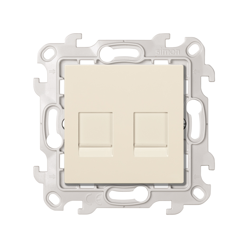 Розетка компьютерная Simon 24 Harmonie 2xRJ45, кат.6, UTP, слоновая кость — вид спереди на механизм