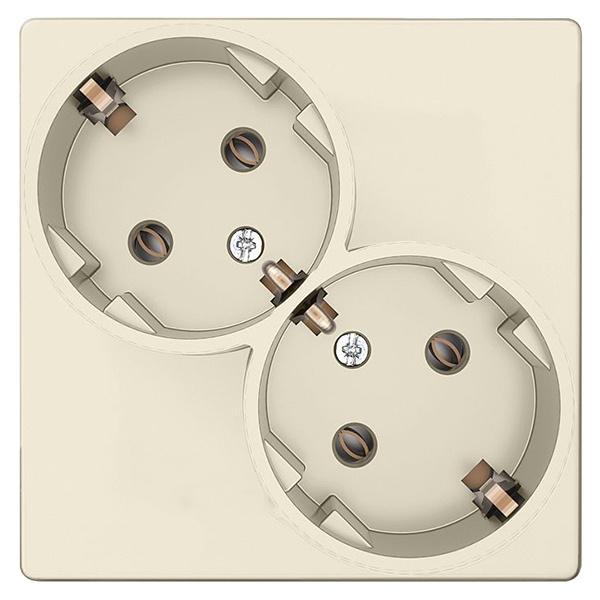 Розетка Simon 24 Harmonie 2Х2К+3 Sсhuko, без защитных шторок, слоновая кость — двойной электрический механизм крупным планом