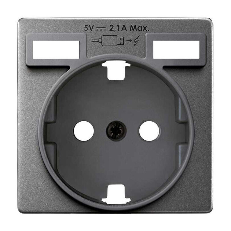 Накладка на розетку Simon 82 Concept Schuko 2хUSB,титан — вид спереди крупным планом
