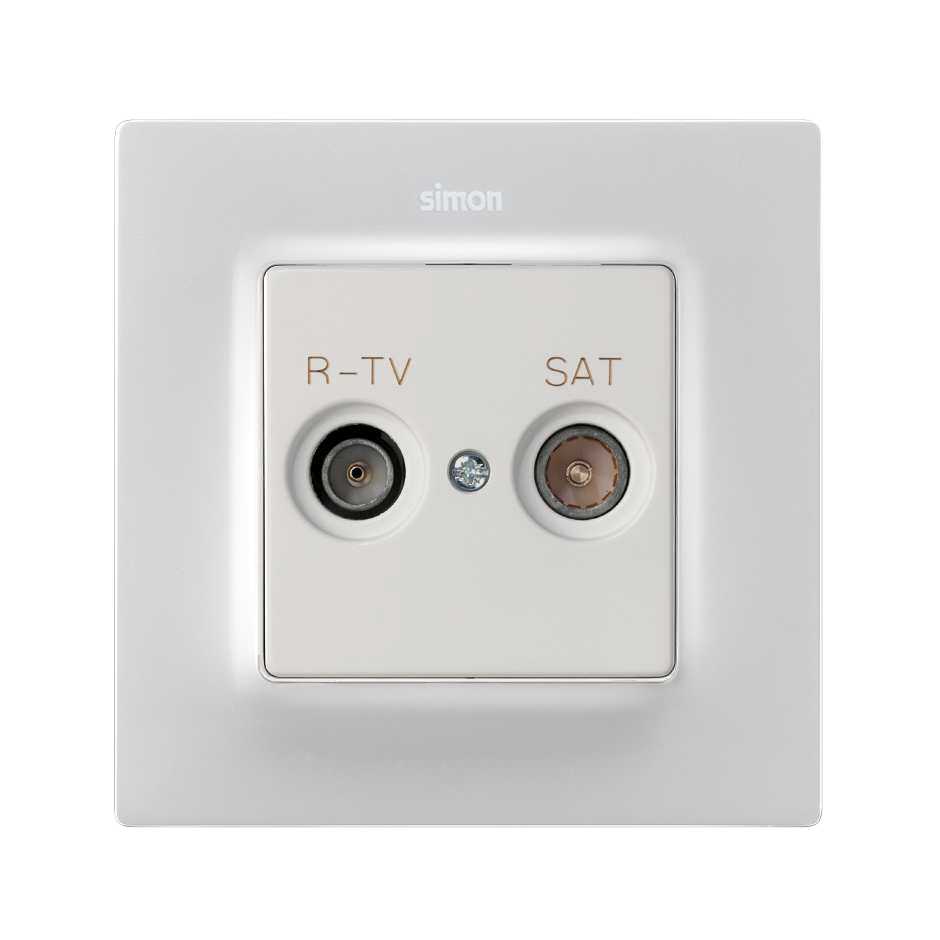Накладка на розетку Simon S82 Concept R-TV+SAT, телевизионная, с пиктограммой R-TV SAT, белый матовый — вид спереди