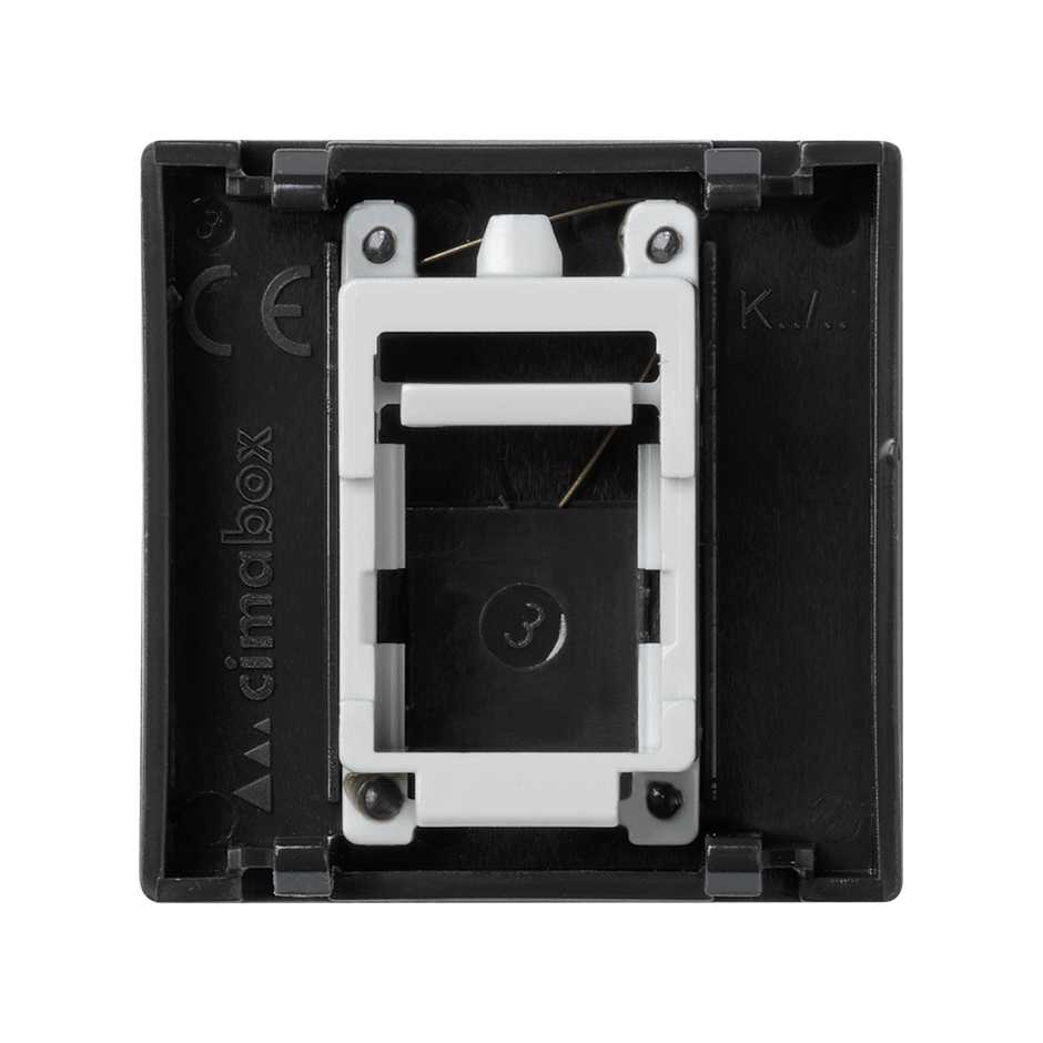 Адаптер Simon Connect K45 прямой на 1 разъем RJ45 со шторкой, графит — вид сверху на внутреннюю часть