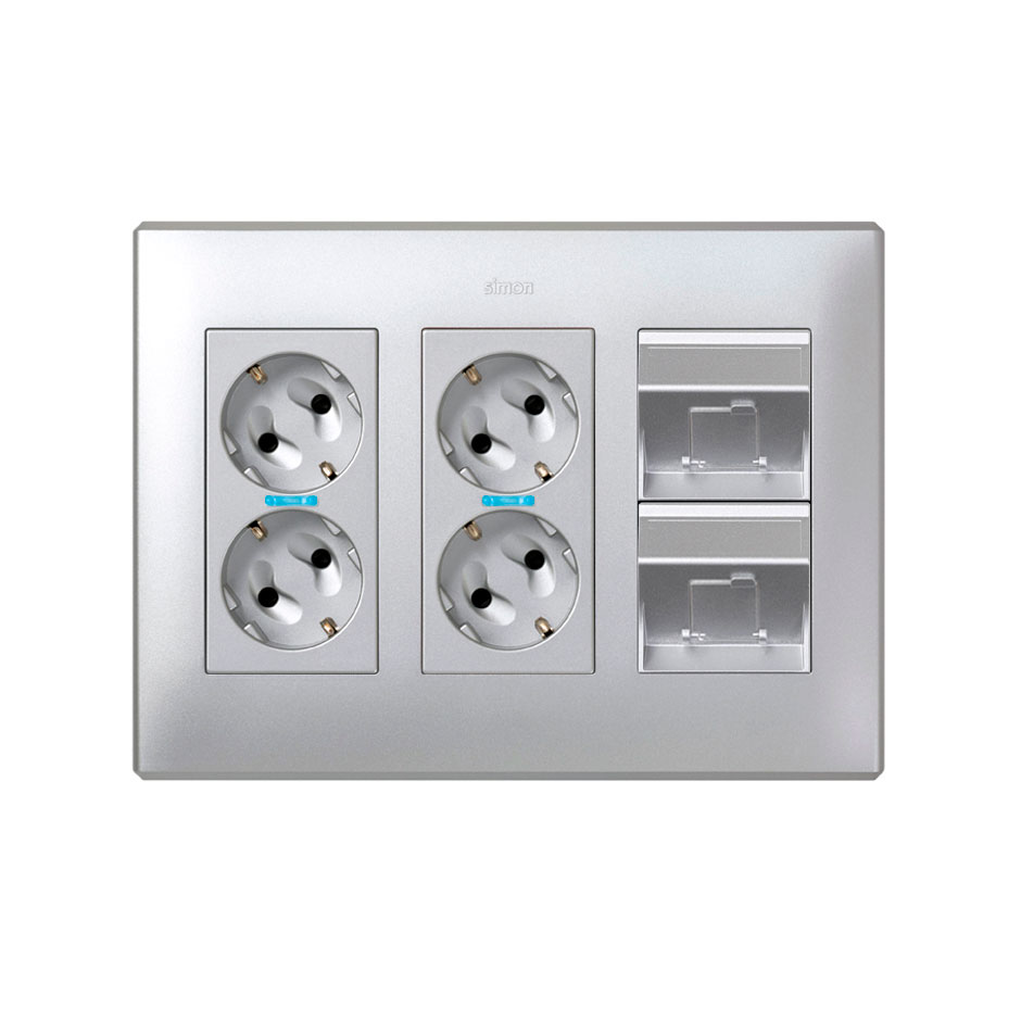 Адаптер Simon Connect K45 переходный для 1 RJ45 AMP кат.5 -Brand Rex, CIMABOX — розетка с двумя модулями крупным планом