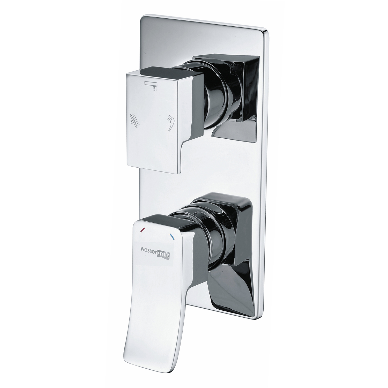 Встроенный смеситель Wasserkraft Aller 1060 для ванны и душа — вид под углом на панель с рычагом и переключателем
