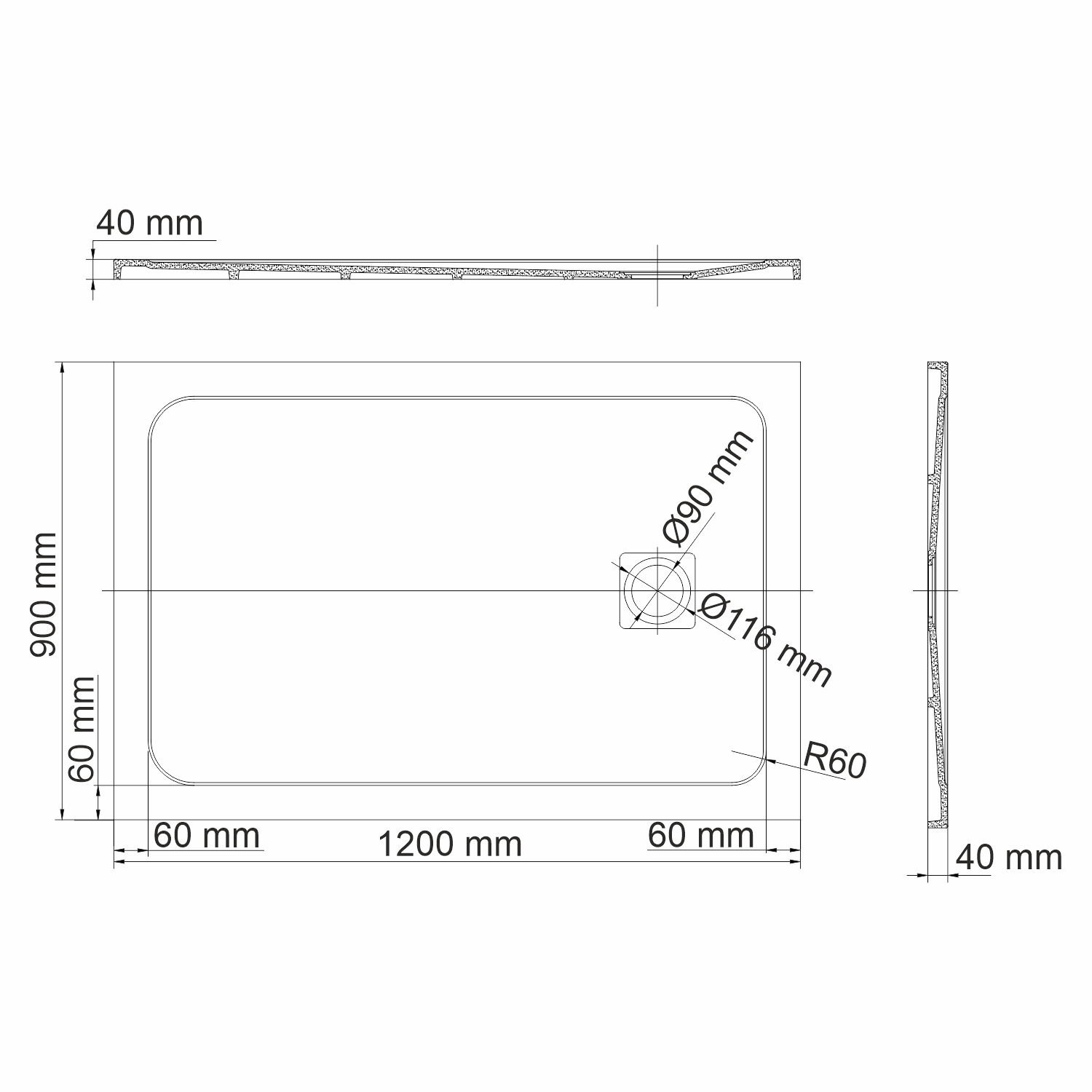 Душевой поддон Wasserkraft Neime 19T, 120х90 — чертёж с размерами изделия