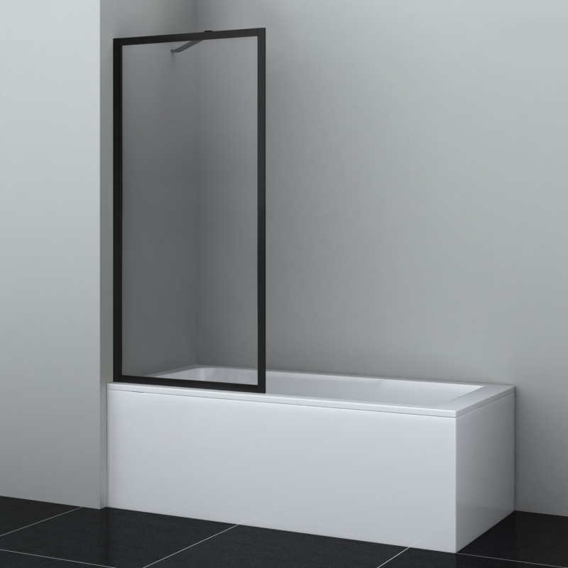 Шторка на ванну Wasserkraft Abens 20W 80х160, стеклянная — на фоне белых стен и черного пола