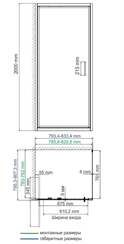 Душевой уголок Wasserkraft Salm 27I28 80х80 — чертёж с размерами и проекциями