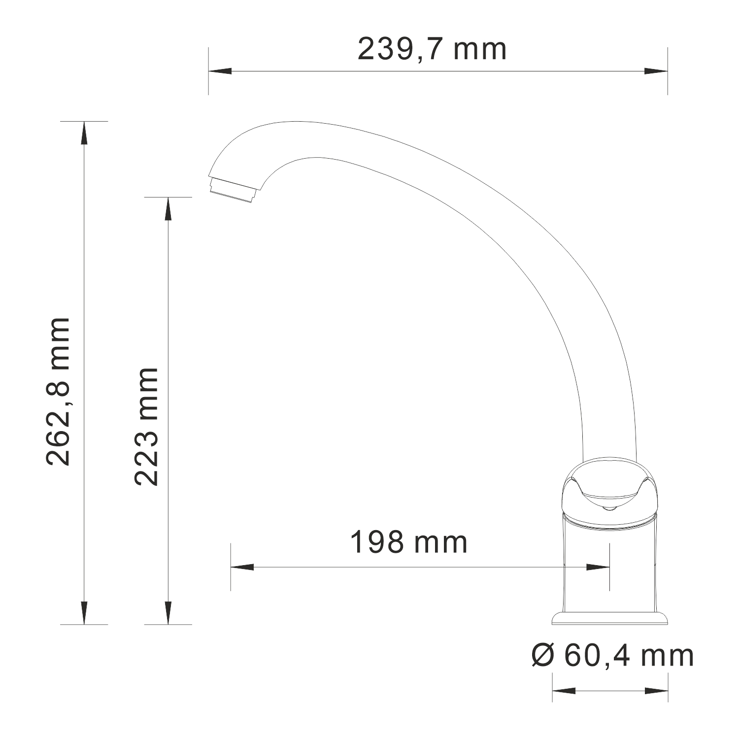 Смеситель для кухни Wasserkraft Rossel 2800 — чертёж с размерами