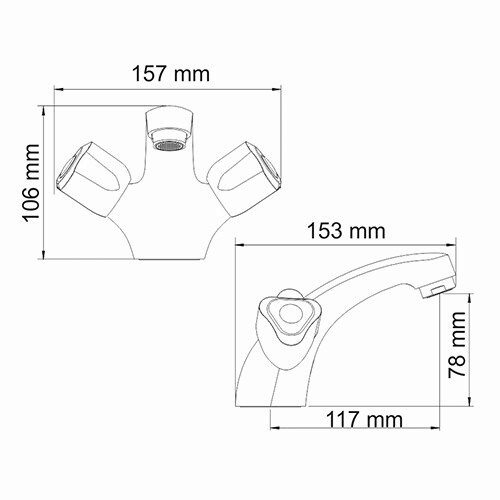 Смеситель для раковины Wasserkraft Amper 2900 — чертёж с размерами в двух проекциях