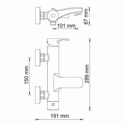 Смеситель для ванны Wasserkraft Berkel 4100 с коротким изливом — чертёж с размерами