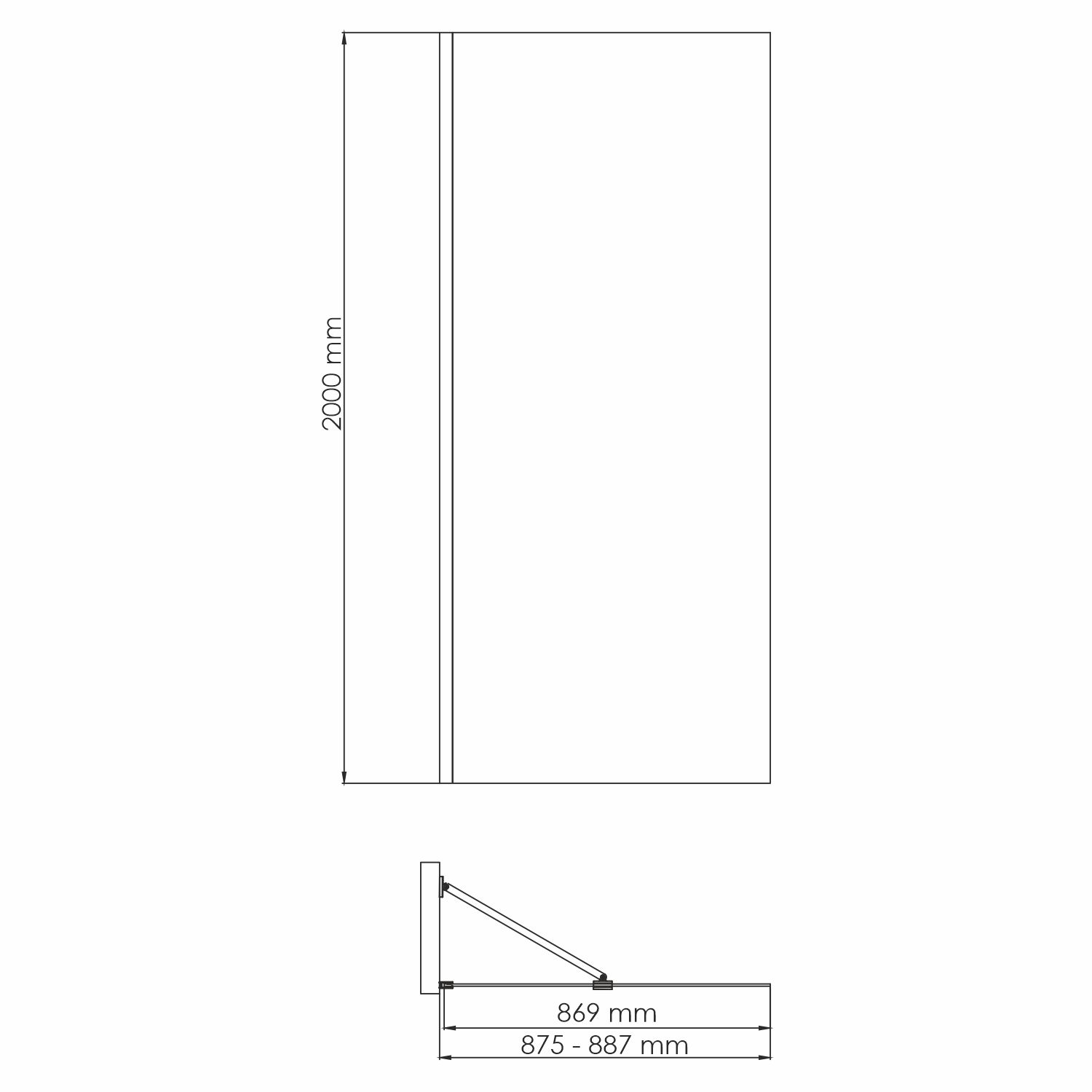 Душевая перегородка Wasserkraft Aisch 55W 90х200, стеклянная, боковая — чертёж с размерами