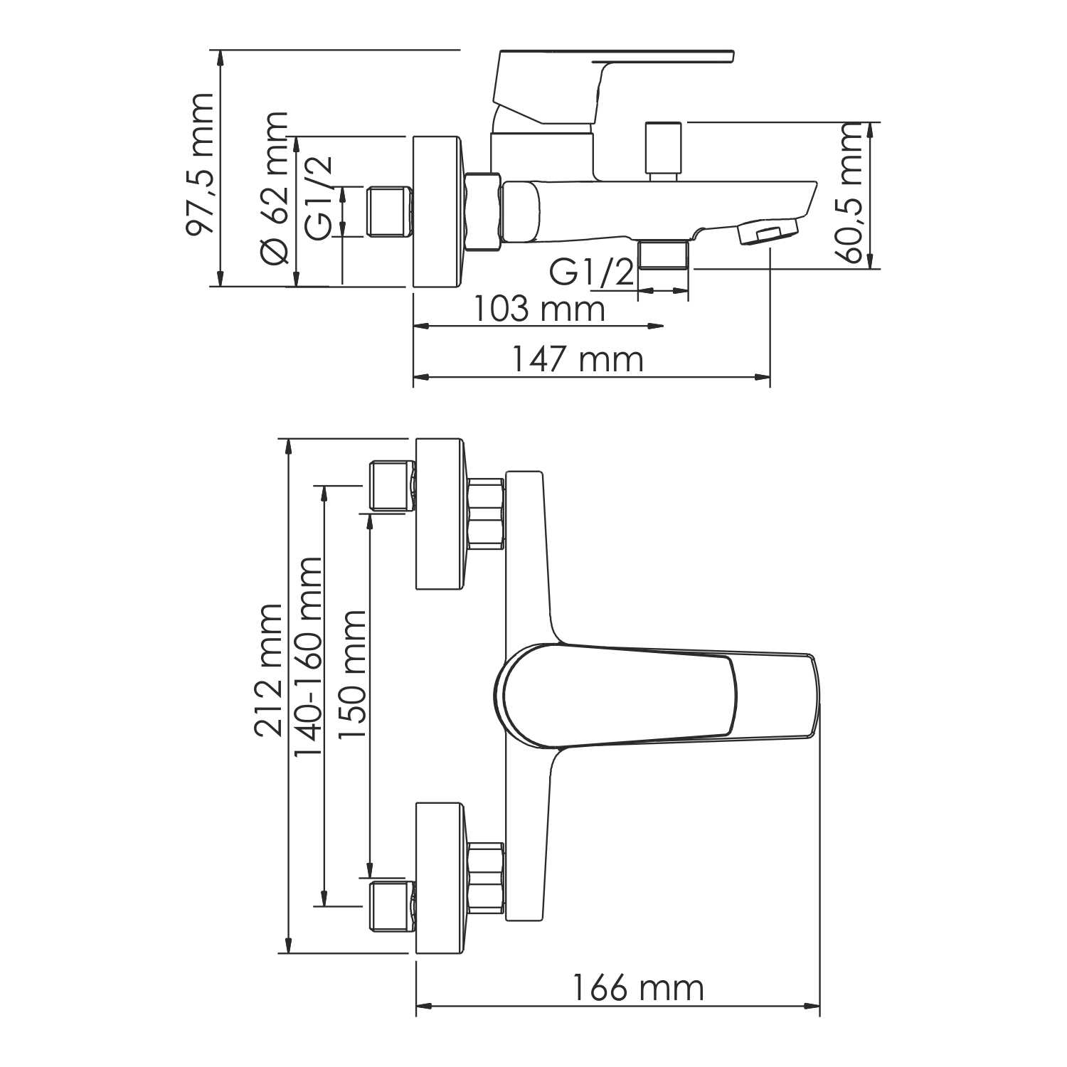 Смеситель Wasserkraft Dill 6100 с коротким изливом — чертёж с размерами