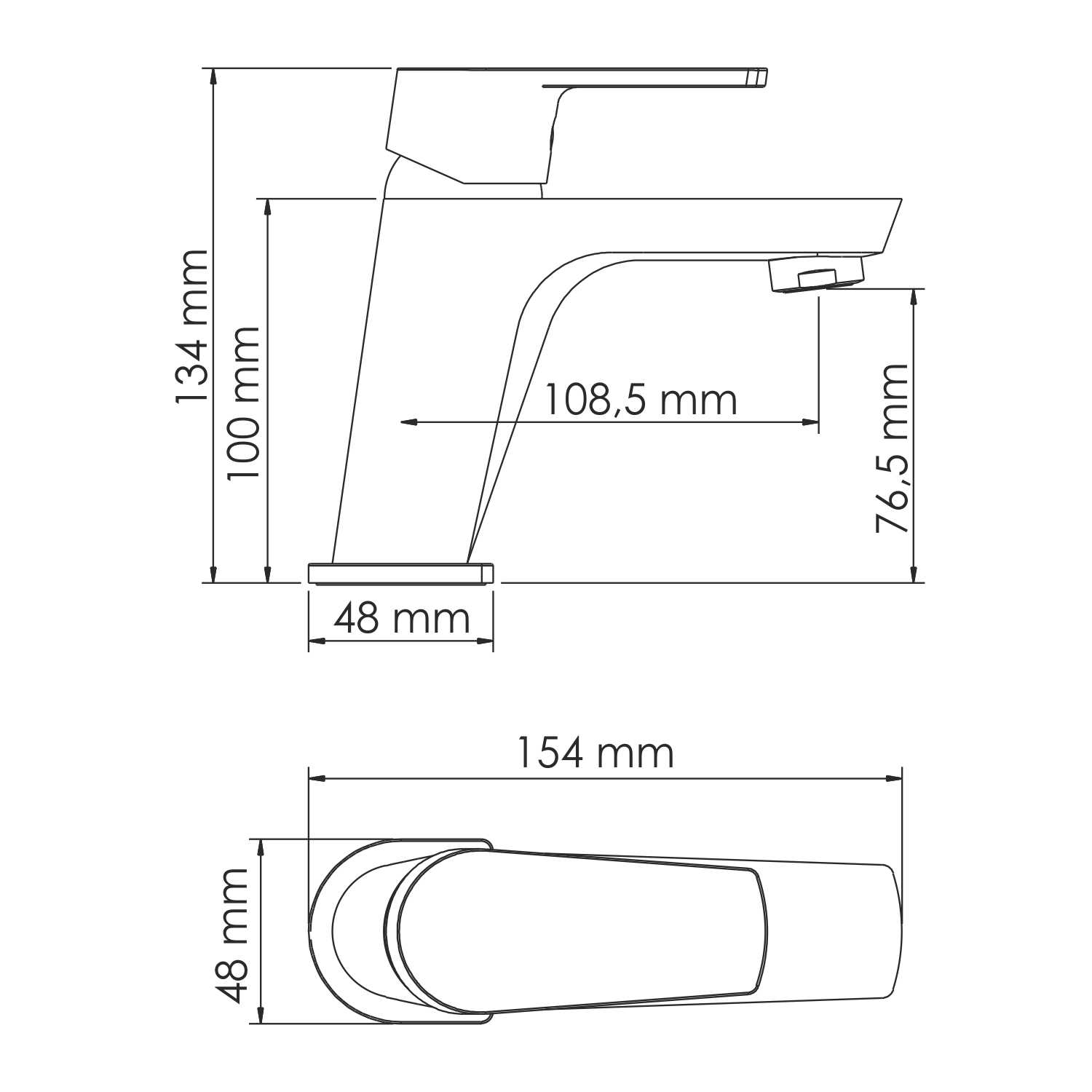 Смеситель для раковины Wasserkraft Dill 6100 — чертёж с размерами