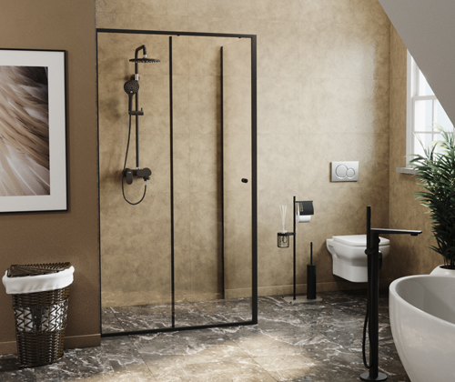 Душевой уголок Wasserkraft Dill 61S 100x80 — стеклянная перегородка в ванной с мраморным полом