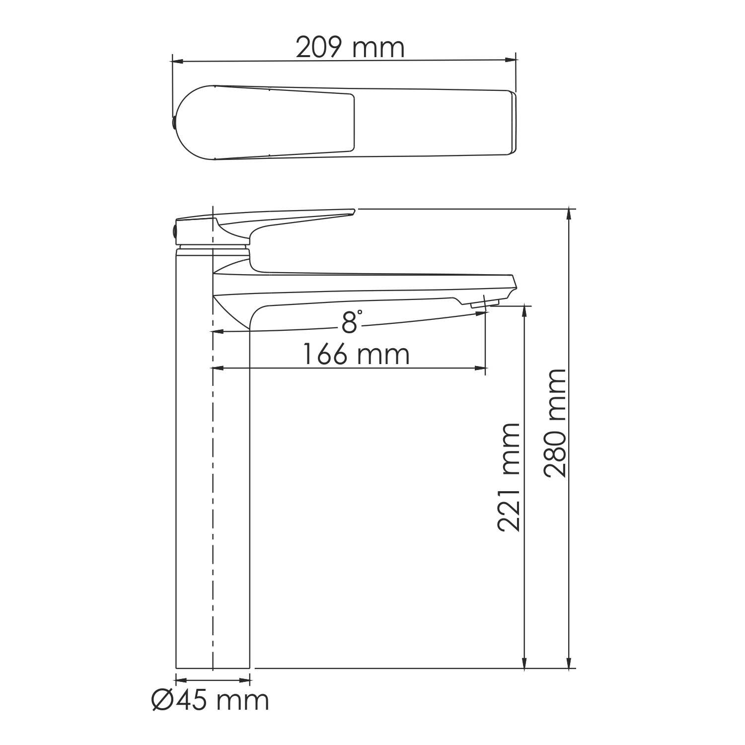 Смеситель для раковины Wasserkraft Glan 6600 — чертёж с размерами
