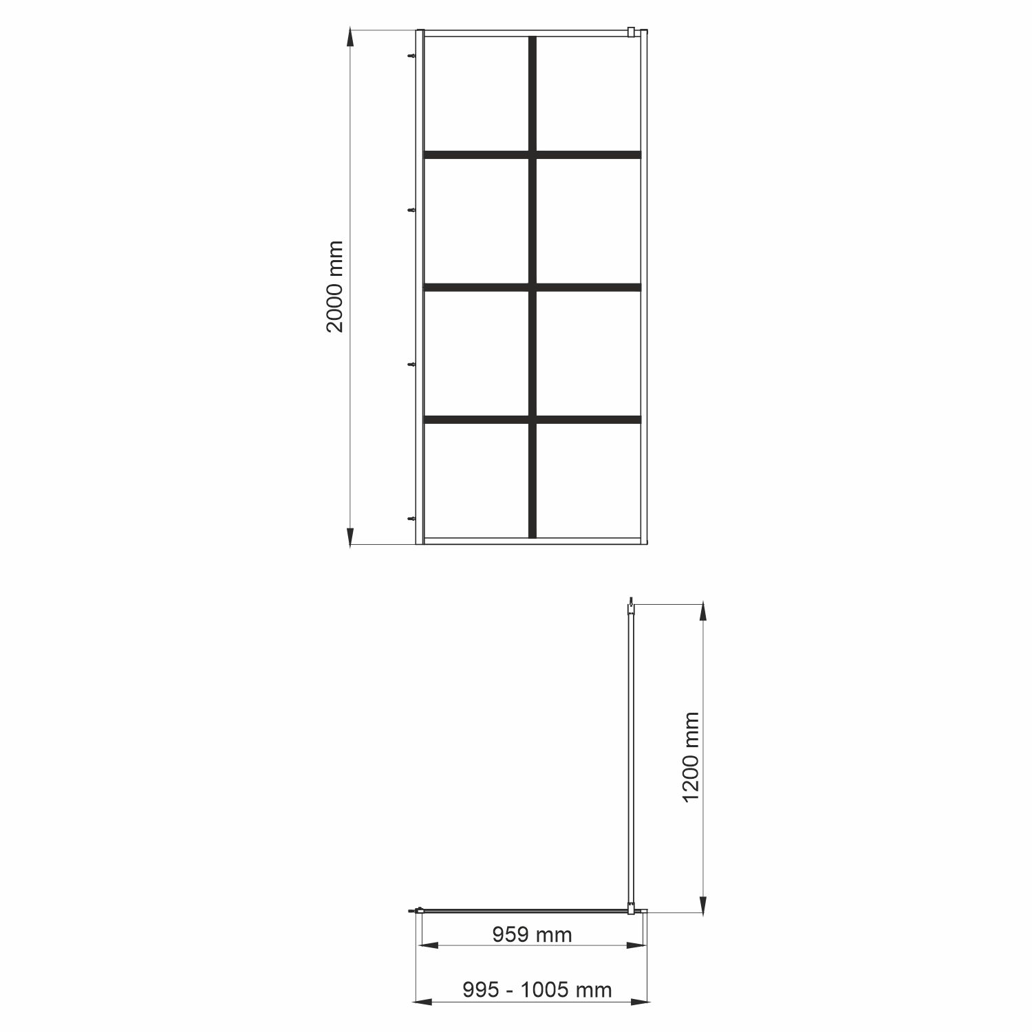 Душевая перегородка Wasserkraft Glan 66W 100х200, стеклянная, боковая — чертёж с размерами