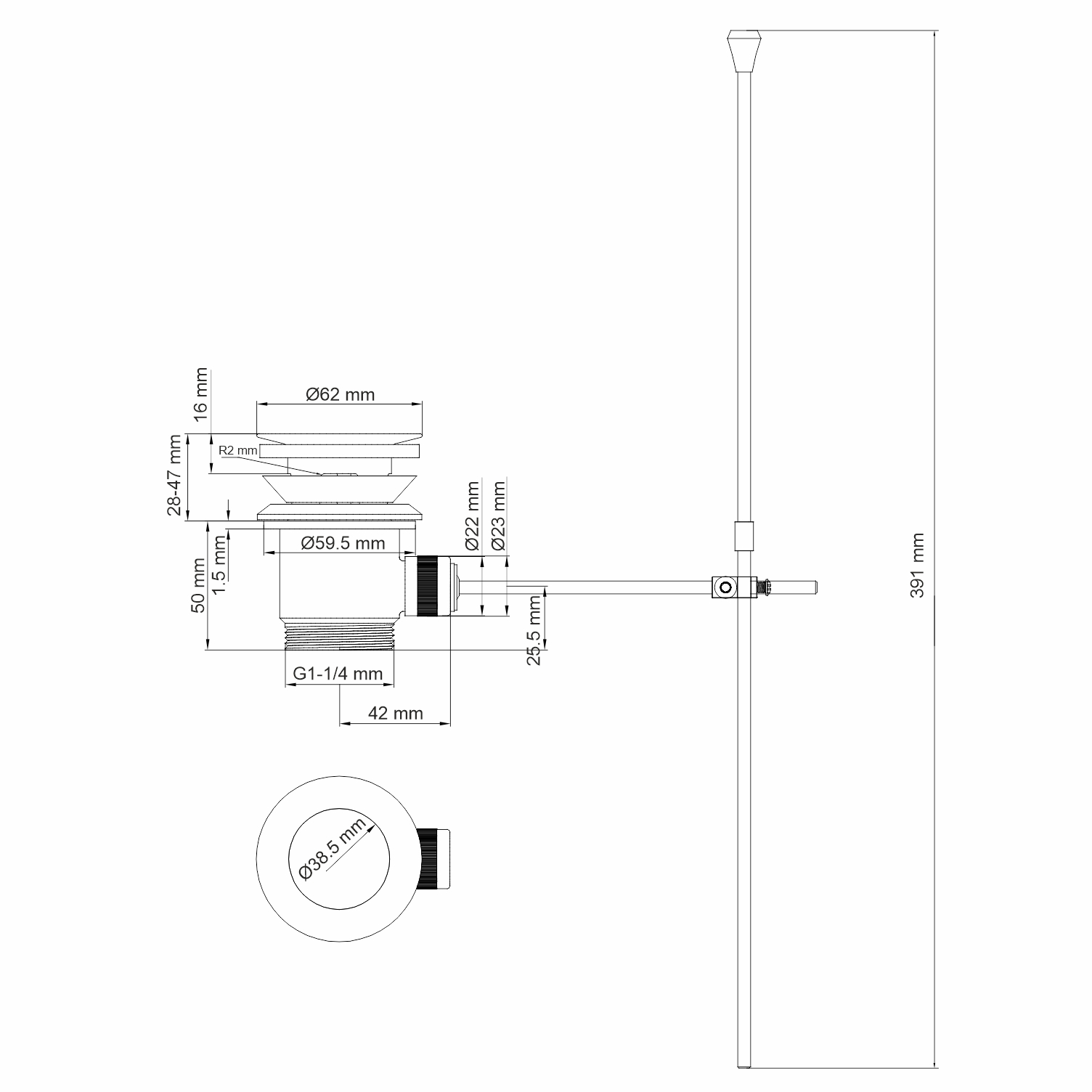 Смеситель для биде Wasserkraft Sauer 7100 — чертёж с размерами