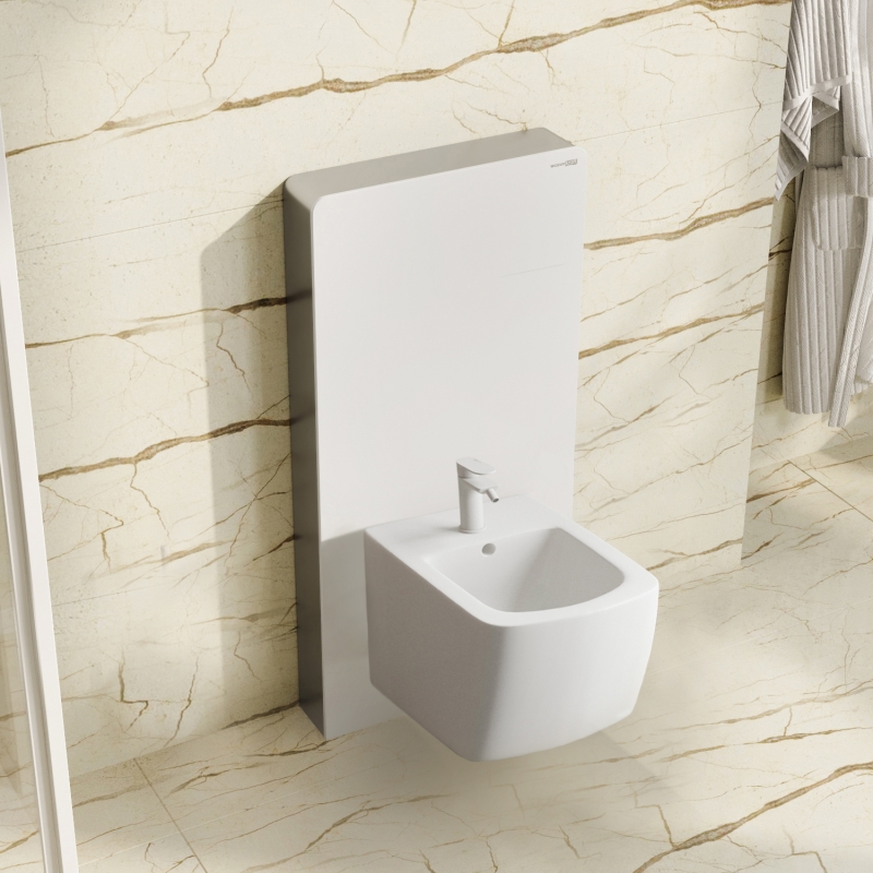 Инсталляция Wasserkraft Naab 86 для биде, пристенный модуль — на стене с мраморным узором