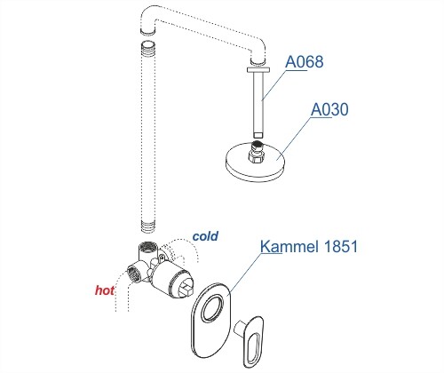 Душевая система Wasserkraft Kammel — схема монтажа с артикулами деталей
