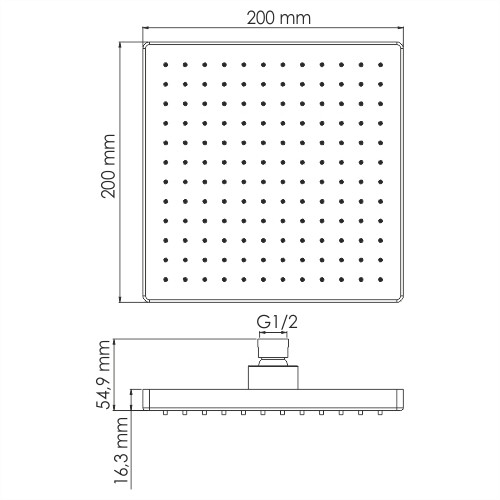 Верхний душ Wasserkraft Exter 1600 — чертёж с размерами