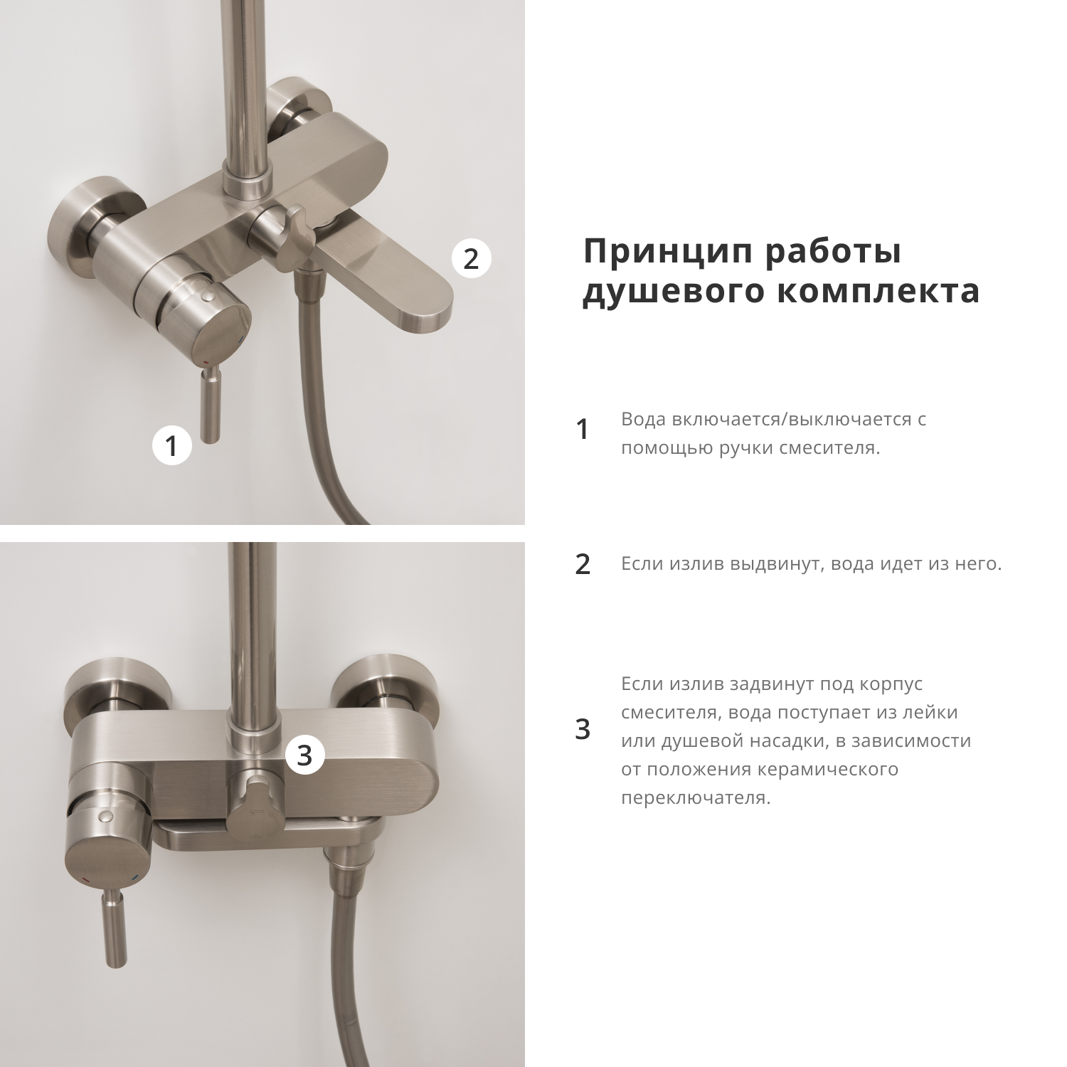 Душевая система Wasserkraft Wern 4200 со смесителем, с тропическим душем + лейка — рекламный баннер с описанием работы