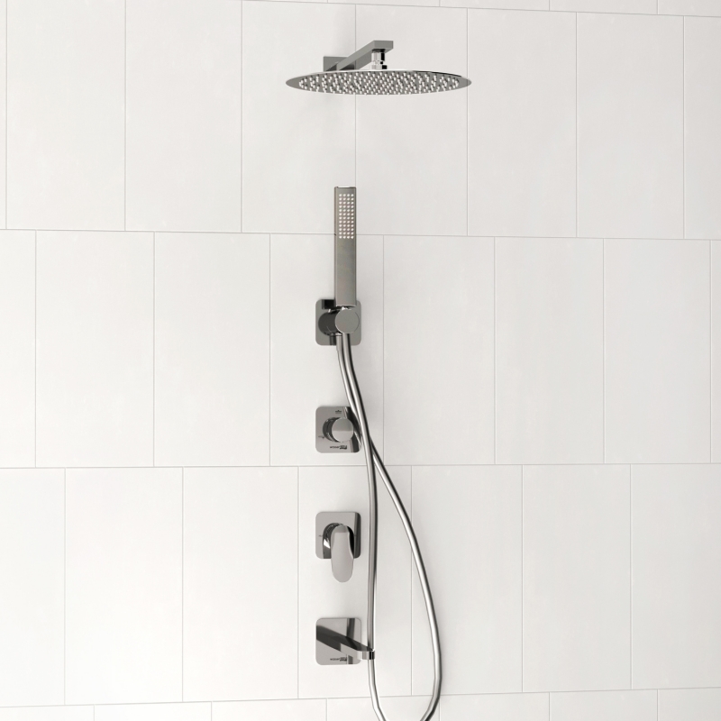 Душевая система Wasserkraft Weida 3100 с тропическим душем + лейка — на белой кафельной стене-2