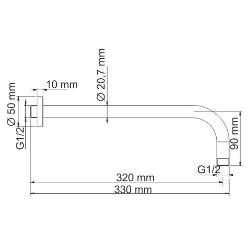 Душевая система Wasserkraft Tauber 6400 с тропическим душем + лейка — чертёж с размерами-3