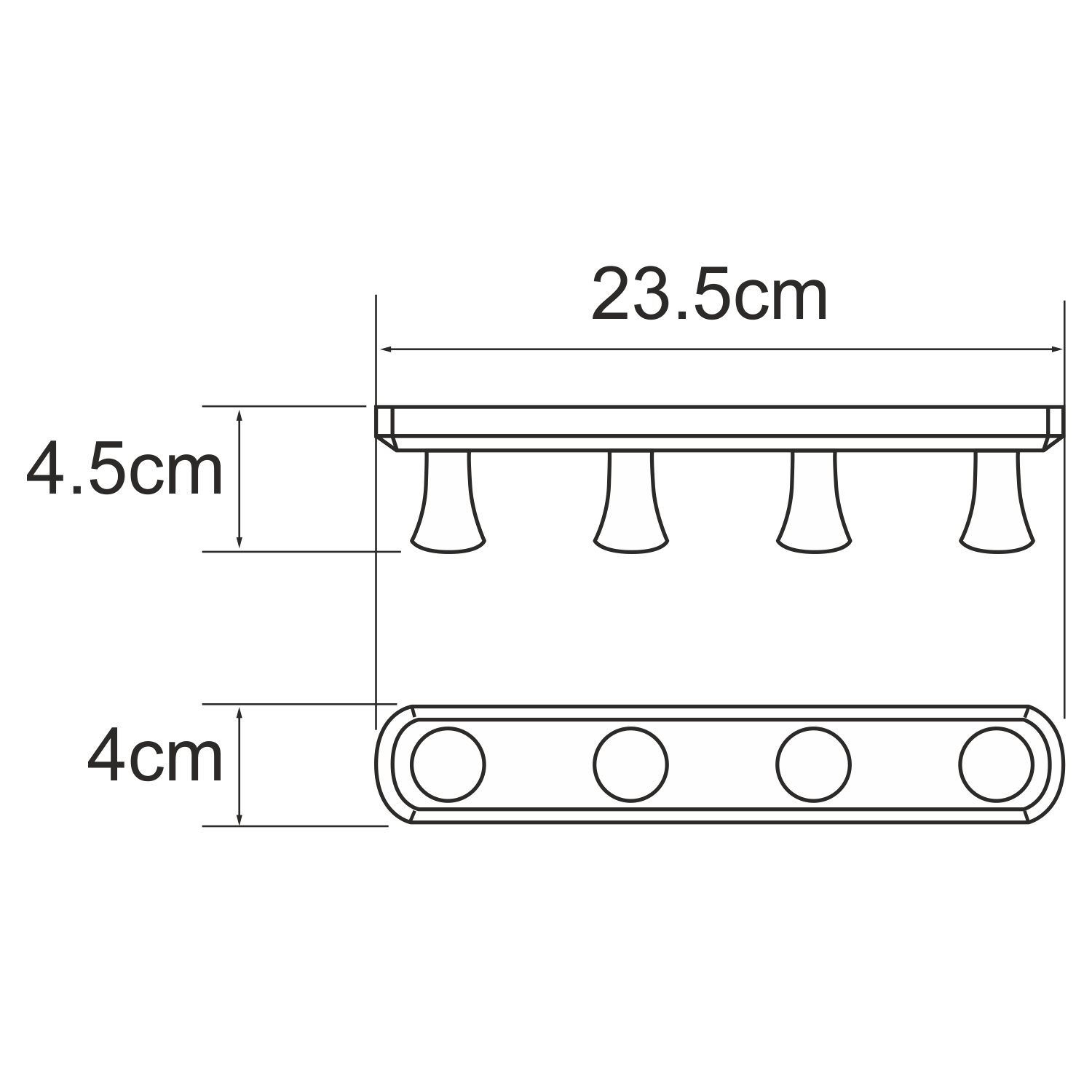 Планка с крючками Wasserkraft Kammel K-8300WHITE, 24 см — чертёж с размерами