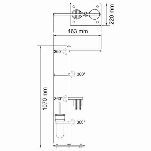 Стойка для туалета Wasserkraft K-1248 с аксессуарами — чертёж с размерами