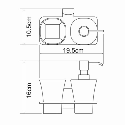 Дозатор Wasserkraft Leine K-5000 для жидкого мыла, со стаканом — чертёж с размерами