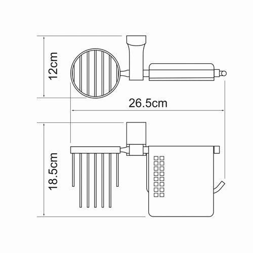 Держатель туалетной бумаги Wasserkraft Exter K-5200 со стаканом для освежителя воздуха — чертёж с размерами