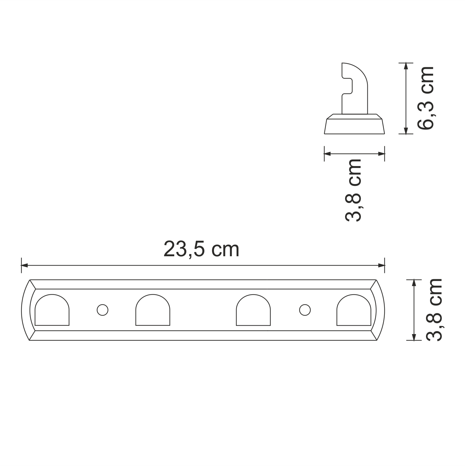 Планка с крючками Wasserkraft Kammel K-8300White — чертёж с размерами